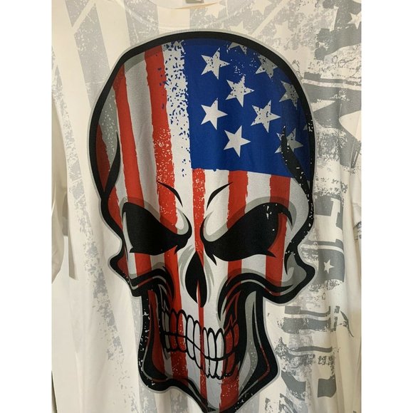 Sport Trek American "Red White‎ And Blue Skull" Fancy Sz M No 19 Print T-Shirt - Picture 3 of 5